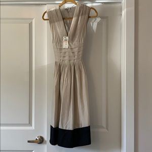 Cream/tan and black woven dress silk
